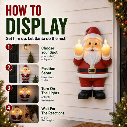 🎅 Mischievous Light-Up Middle Finger Santa Christmas Decor