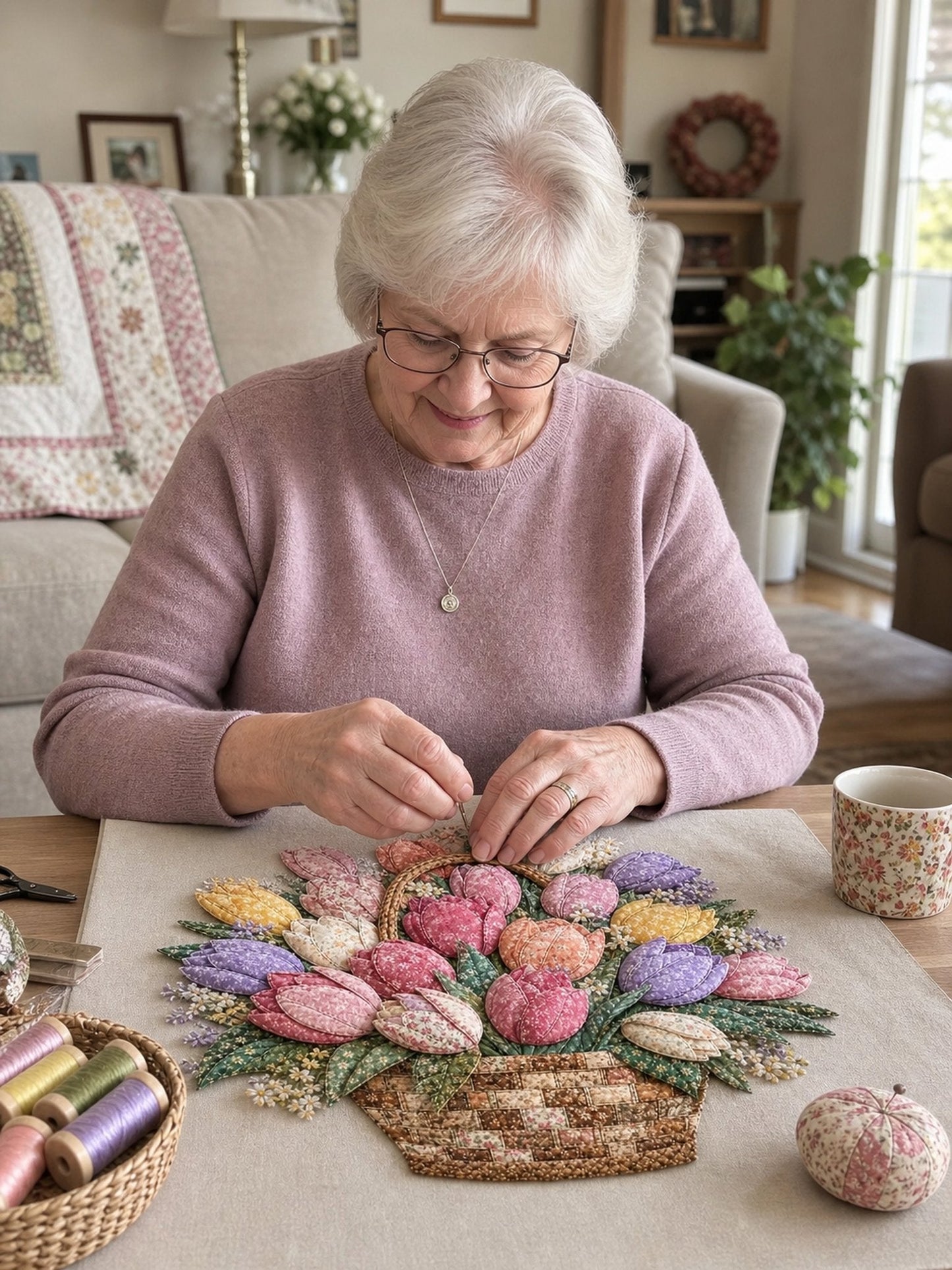 🌸Floral Basket Patchwork DIY Kit | 3D Layered Fabric Flower Art Craft for Home Decor & Gifts