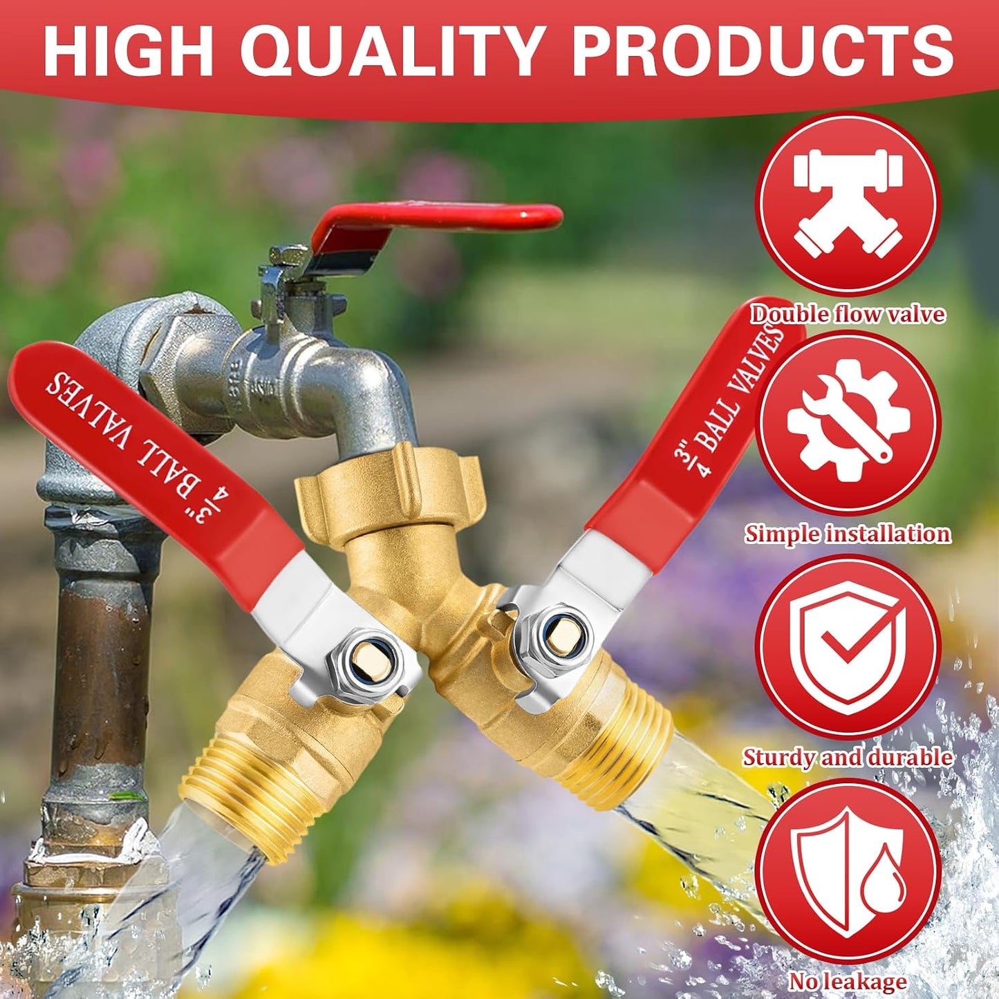 💦🚰 2-Way Brass Garden Hose Splitter | Individual Shut Off Valves