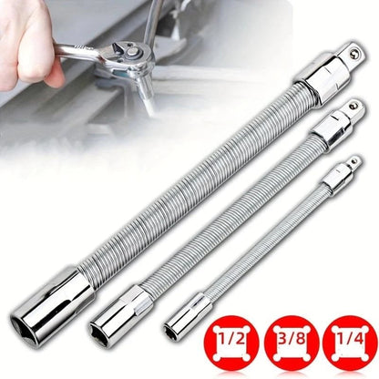 Flexible Socket Extension Bar Set – Bendable Ratchet Wrench Extensions for Tight Spaces, Carbon steel Automotive Repair Tool Kit