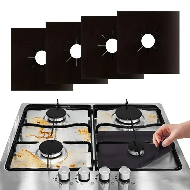🥘 Reusable Gas Stove Burner Liners – 10.6 x 10.6 in | Heat-Resistant Cooktop Protector Mats | Set of 4 | ♻️