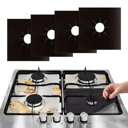 🥘 Reusable Gas Stove Burner Liners – 10.6 x 10.6 in | Heat-Resistant Cooktop Protector Mats | Set of 4 | ♻️