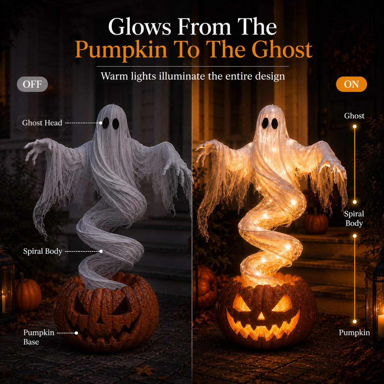 👻 Swirling Ghost Pumpkin Yard Lamp 🎃