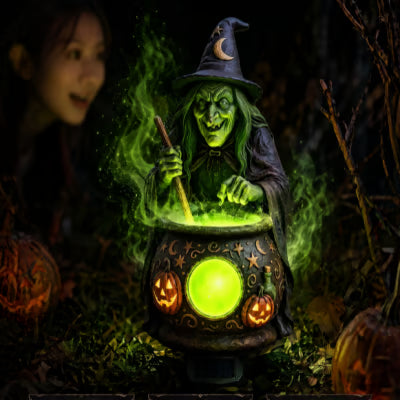 🧙 Halloween Solar Witch Cauldron Garden Stake Light – Spooky Outdoor Yard Decor
