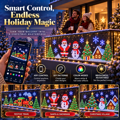🎄 Smart RGB Pixel Curtain Lights – App-Controlled Animated Holiday Display for Balcony & Window Decor-2m*2m