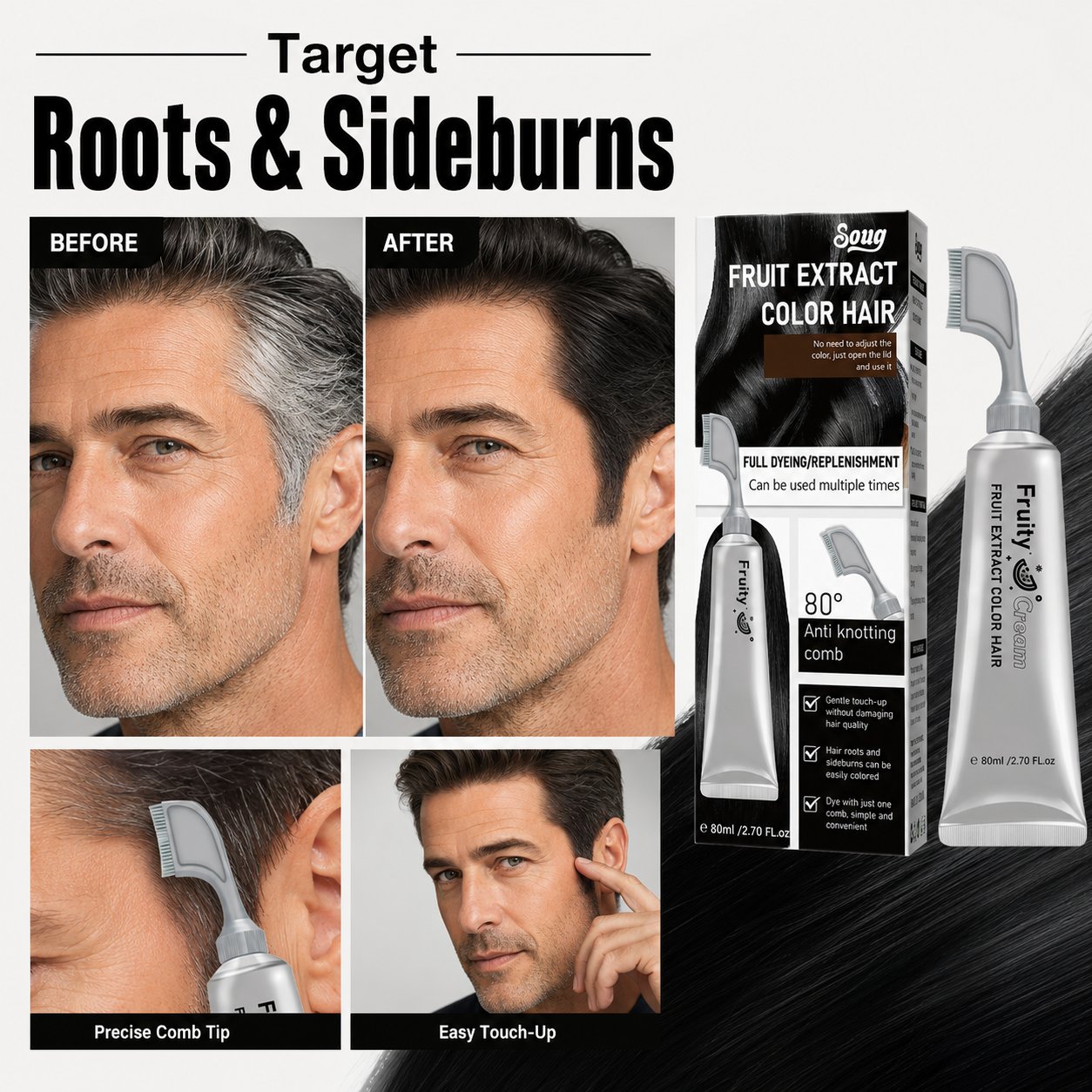 Comb‐In Hair Dye Cream for Gray Coverage – Natural Black & Dark Brown