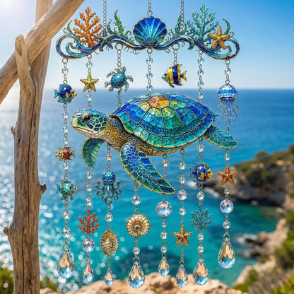 🔥🐋🐢🐬Ocean-Themed Crystal Wind Chime – 🌊Bring the Ocean Glow to Your Garden