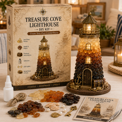 🌊🧜‍♀️✨ DIY Sea Glass Lighthouse Kit 🎨🗼– Light-Up Coastal Craft & Handmade Home Decor 🏠💡🏖️