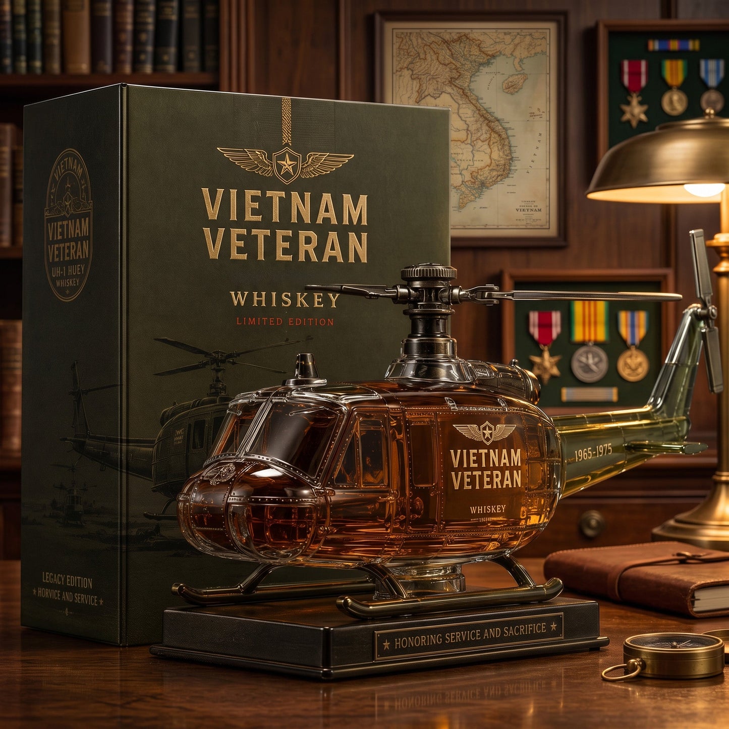 🎖️Vietnam Veteran Military Helicopter 1965-1975 Whiskey Bottle