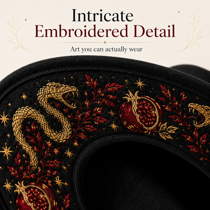 🌙 Embroidered Underbrim Wide-Brim Felt Hat – Gothic Mystic Art ✨