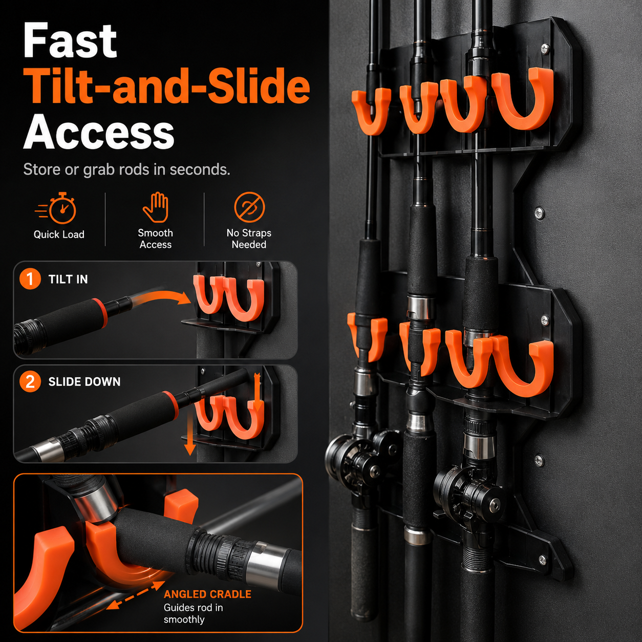 🎣 Heavy-Duty 10-Rod Garage Fishing Pole Holder 💪 – Wall & Ceiling Mount Organizer 🧰🏠