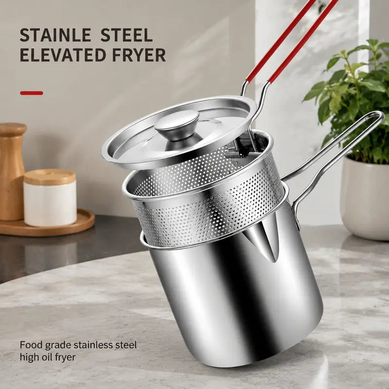 CrispyPro™ Mini Deep Fryer Set – Stainless Steel Fry Pot with Basket & Tongs
