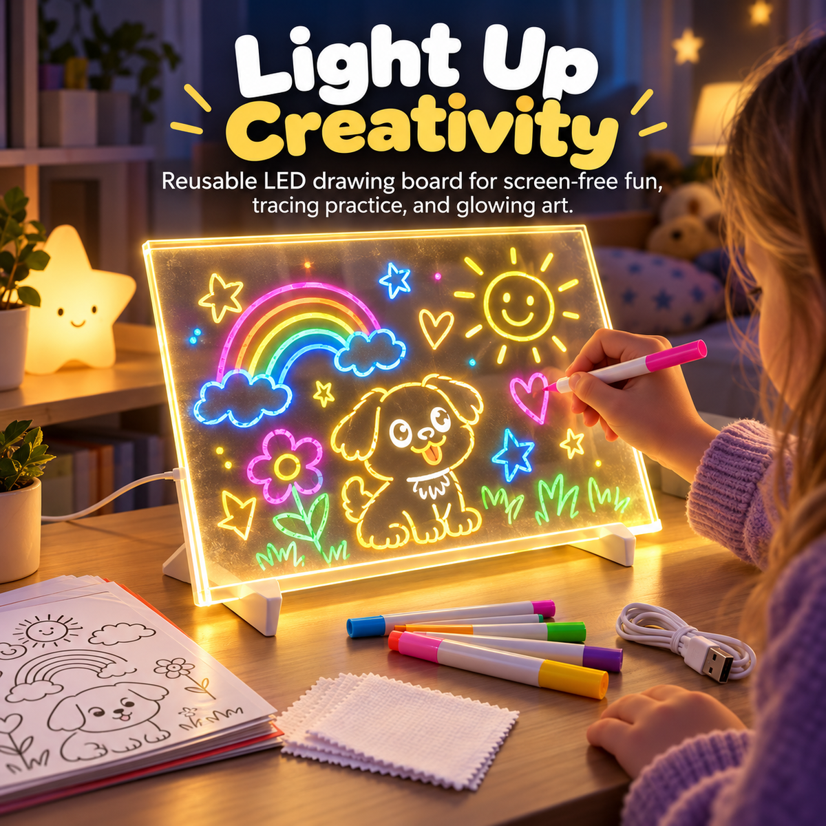 🌈🎨🎁 Magic Drawing Board for Kids – Draw, Glow & Erase🎁 Fun Create Gift for Boys &Girls