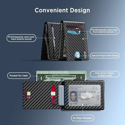 🔥Minimalist Pop-Up Wallet for Men – RFID Blocking Aluminum Card Holder , ID Window & Leather Front Pocket