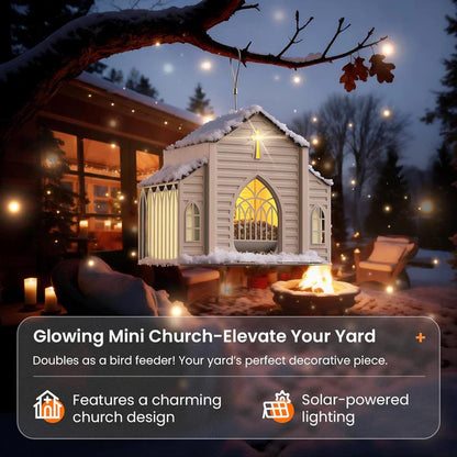 Church-Shaped Metal Bird Feeder with Solar Light