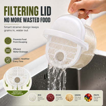 Automatic Hands-Free Rice Washing Tool Convenience Strainer with Filtering Lid Ideal for Rice Beans Fruits Vegetables Grains Kitchen Accessories Lazy Rice Cleaning Device Easy to Use Kitchen Gadget