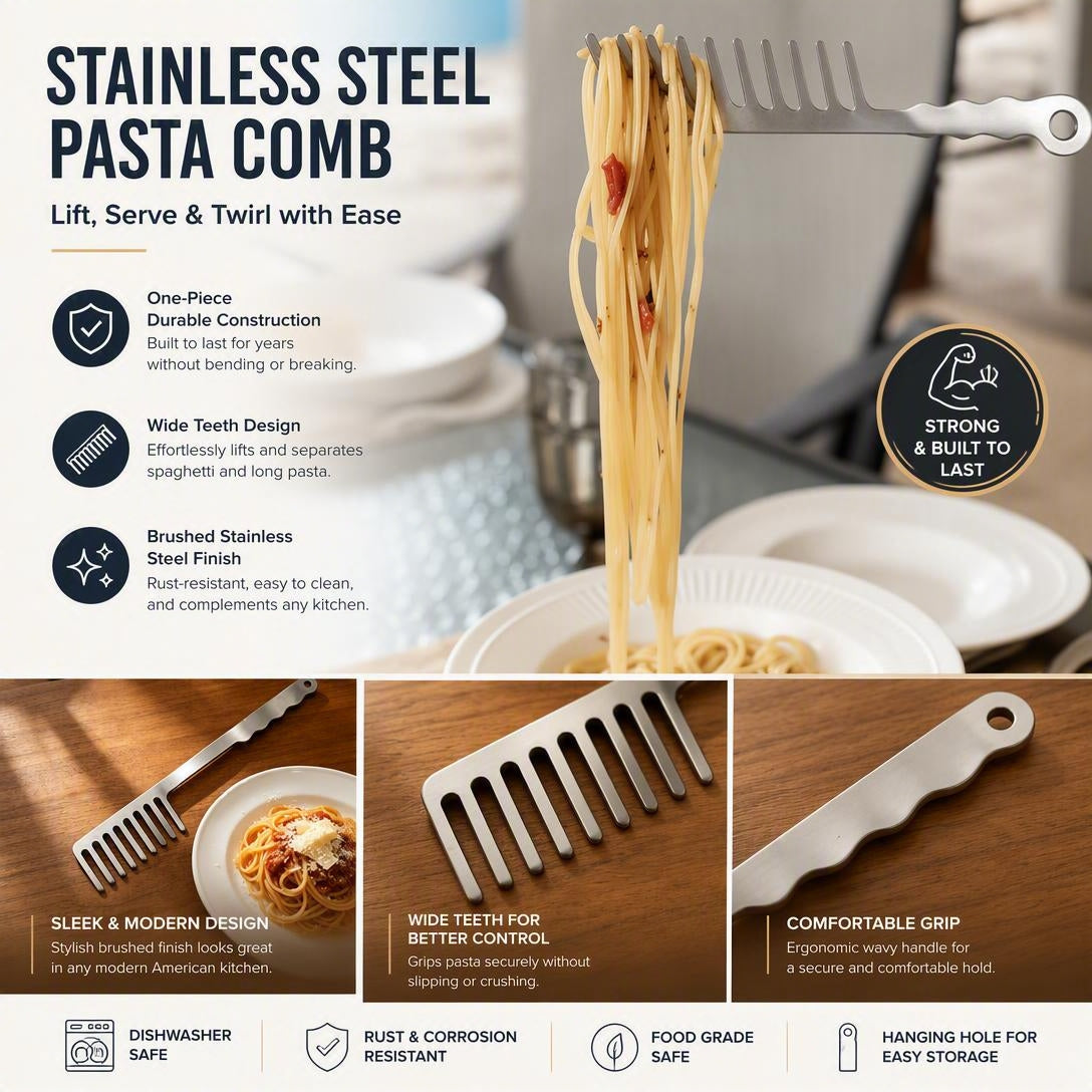 Stainless Steel Pasta Server Italian Kitchen Utensil