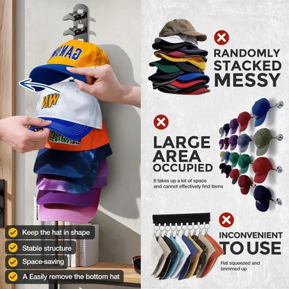 Hat Rack for Wall – Baseball Cap Organizer Holds Up to 20 Hats