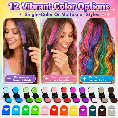 🔥  🌈 12-Color Temporary Hair Chalk Set with Applicators