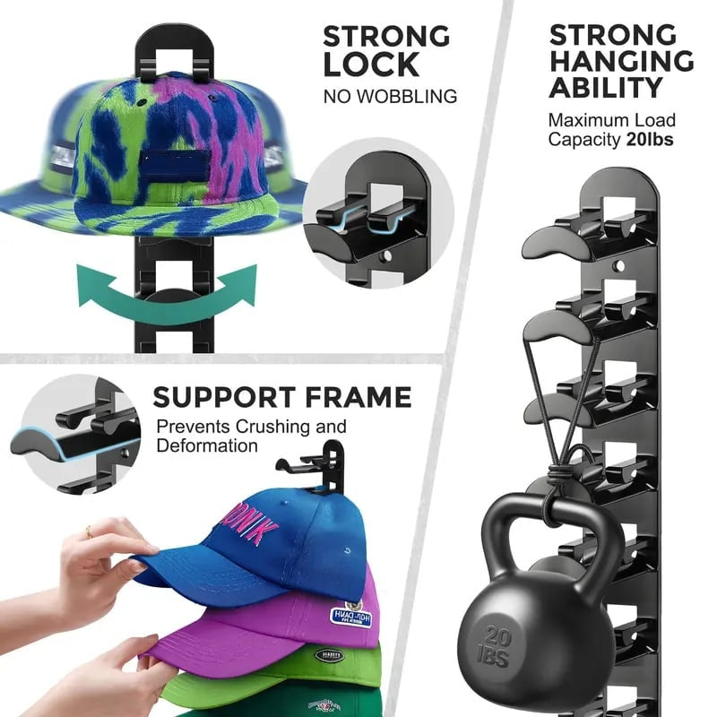 Hat Rack for Wall – Baseball Cap Organizer Holds Up to 20 Hats