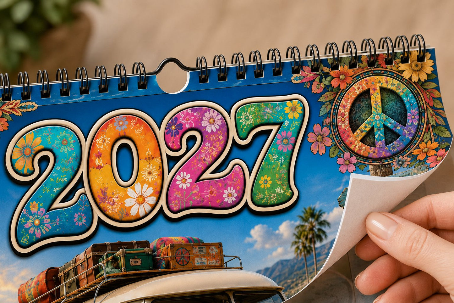 🌼2027 Hippie Boho Wall Calendar – Retro Road Trip Calendar📅
