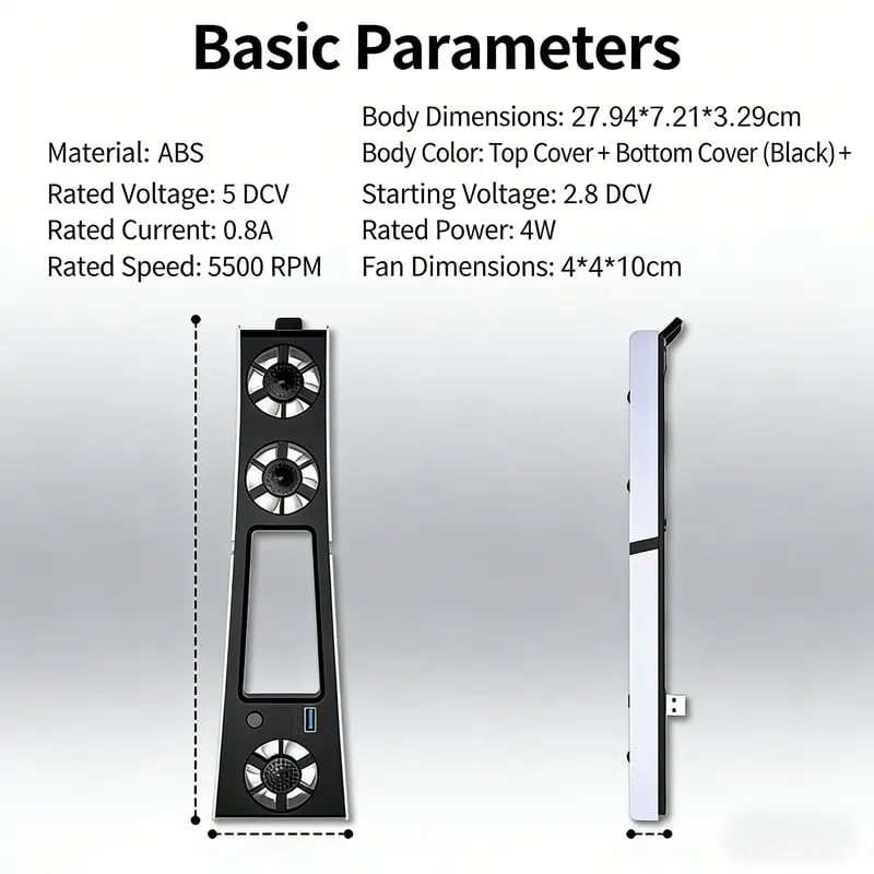 PS5 Slim Cooling Fan with LED‐Light | Plug‐Play External Cooler