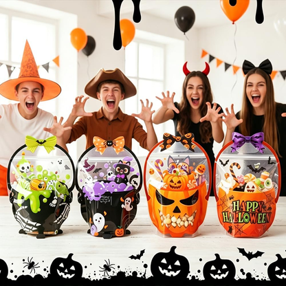 24-Pack Halloween Treat Bags with Handles – Reusable Flat-Bottom Zip Bags for Candy & Party Favors