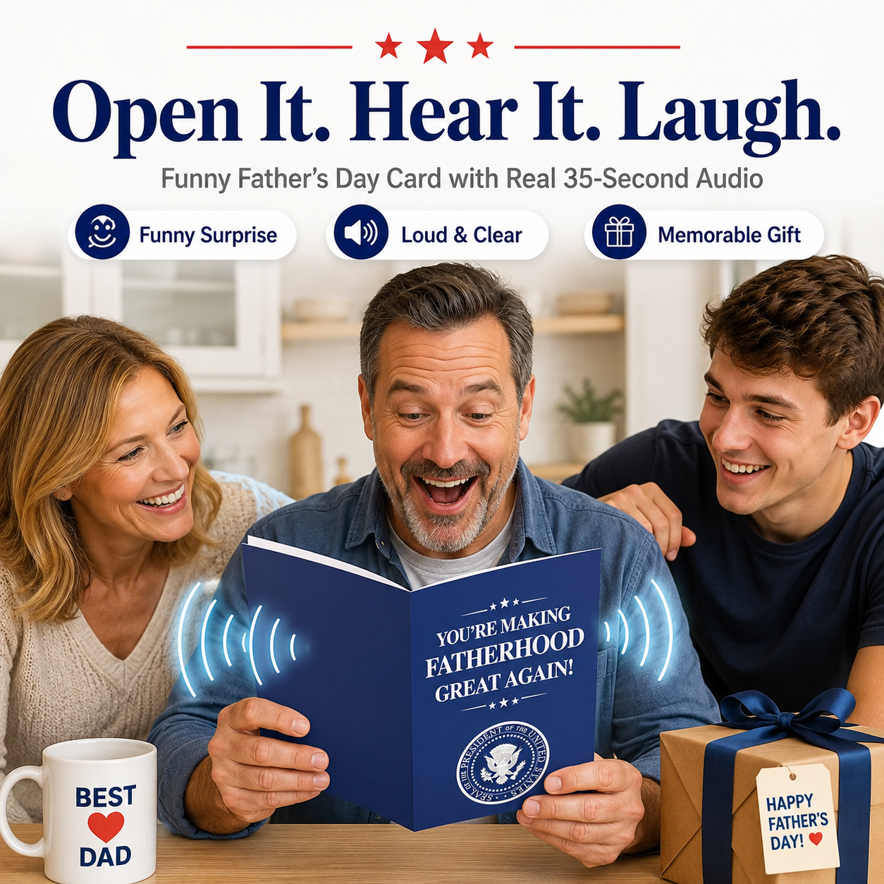 🎉Funny Fathers Day Card with Sound– The Gift Dad Won't Stop Playing! 📣😉