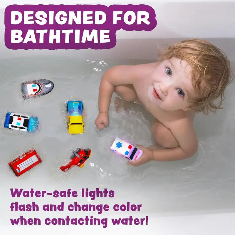 🔥Hot Sale⚡🛁 Emergency Car Light-Up Bath Toy Set 🚑& 🚒Water-Reactive Color Flashing Set 💦