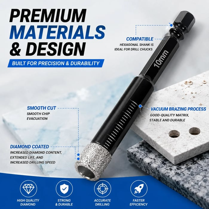 💎 6-Piece Diamond Drill Bit Set for Tile, Glass & Stone 🛠️
