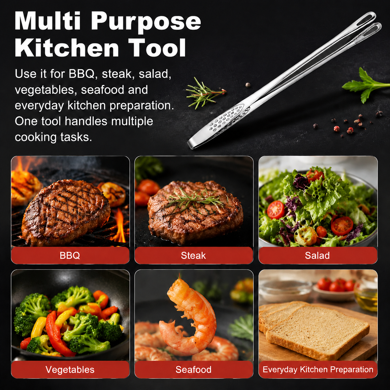 Stainless steel barbecue tongs