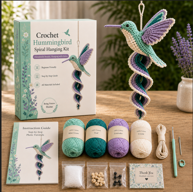 🧶Crochet Spiral Hanging Kit – Beginner-Friendly DIY Garden Animal Decor🌿