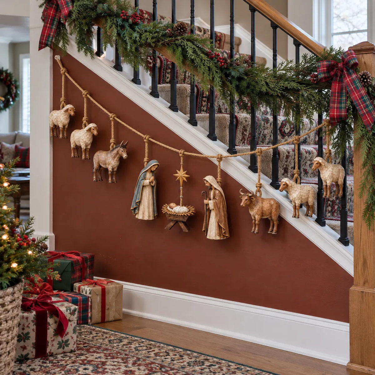 🎄 Handcrafted Wooden Nativity Garland – Rustic Christmas Decor