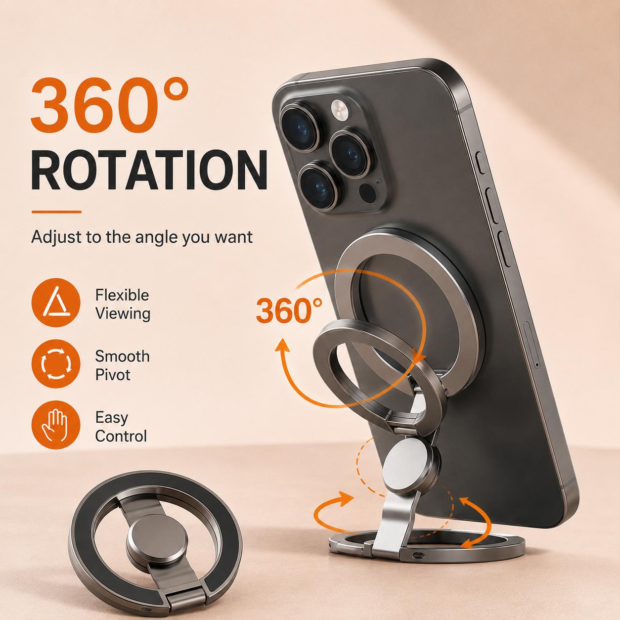 360° Magnetic Phone Stand & Fidget Spinner Combo – Adjustable Grip & Hands-Free Holder