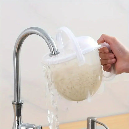 Automatic Hands-Free Rice Washing Tool Convenience Strainer with Filtering Lid Ideal for Rice Beans Fruits Vegetables Grains Kitchen Accessories Lazy Rice Cleaning Device Easy to Use Kitchen Gadget