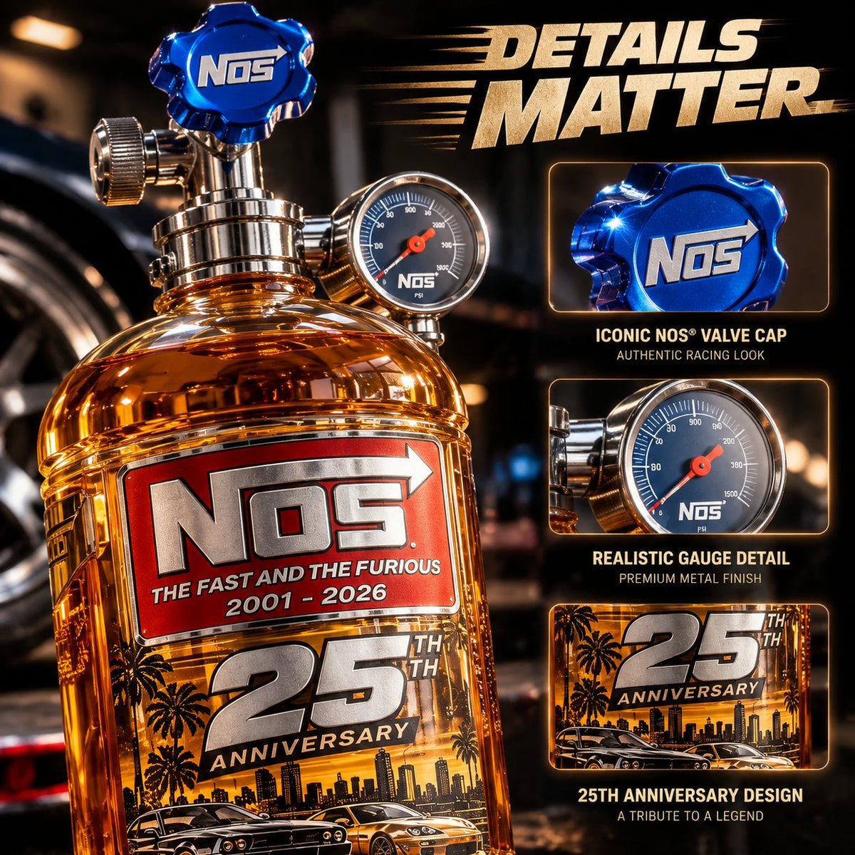 ⏳ Last Day 49% OFF – 25th Anniversary Street Racing Nitrous Tank Whiskey Decanter with Collector’s Box