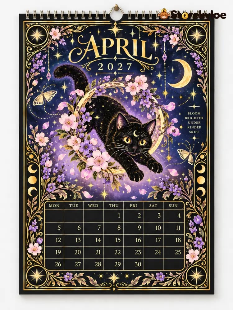 🌙 Moonlit Whispers 2027 – Mystical Black Cat Celestial Wall Calendar：A Little Magic for Every Month of 2027