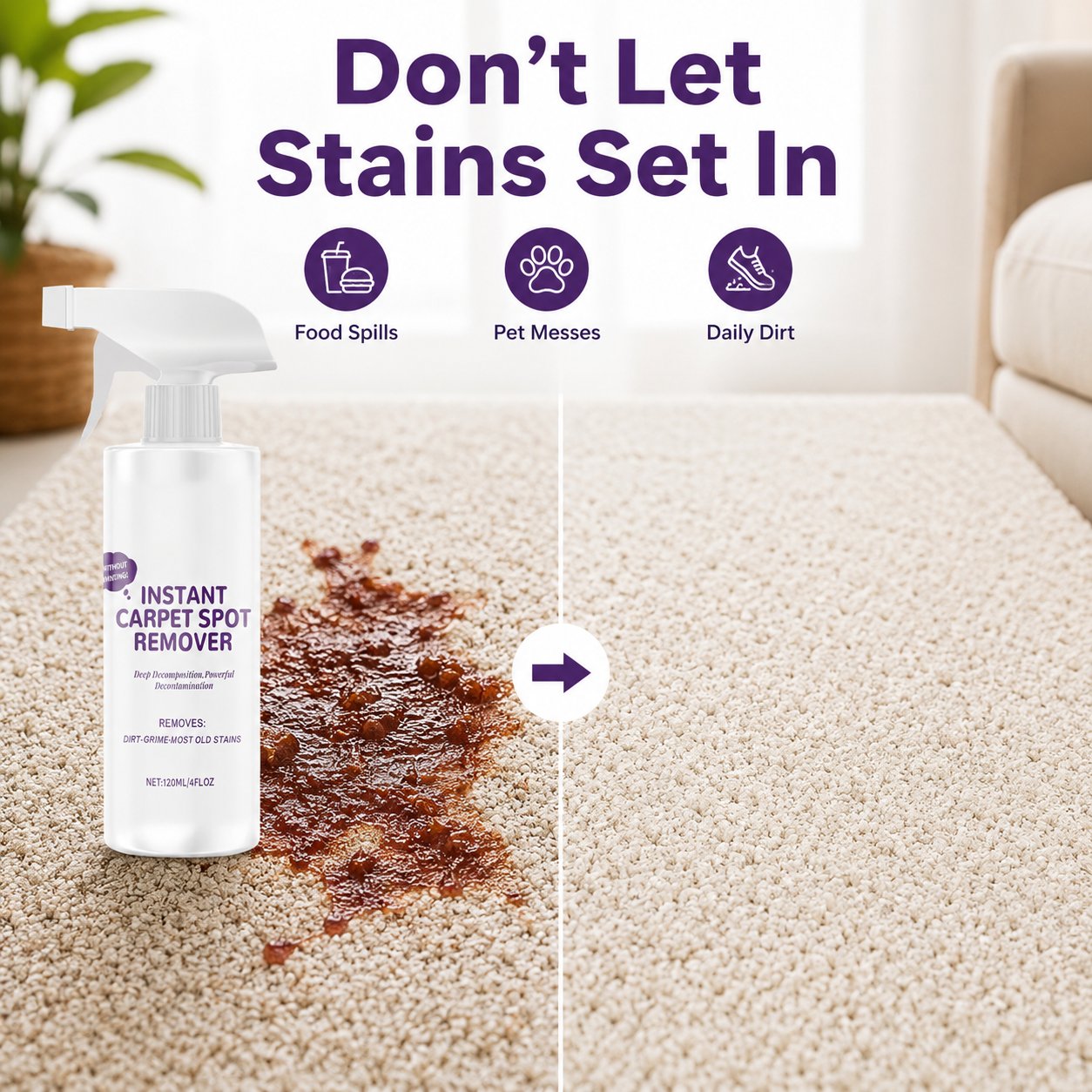 Powerful Carpet Stain Remover – Remove Tough Stains & Refresh Your Carpet Fast ✨