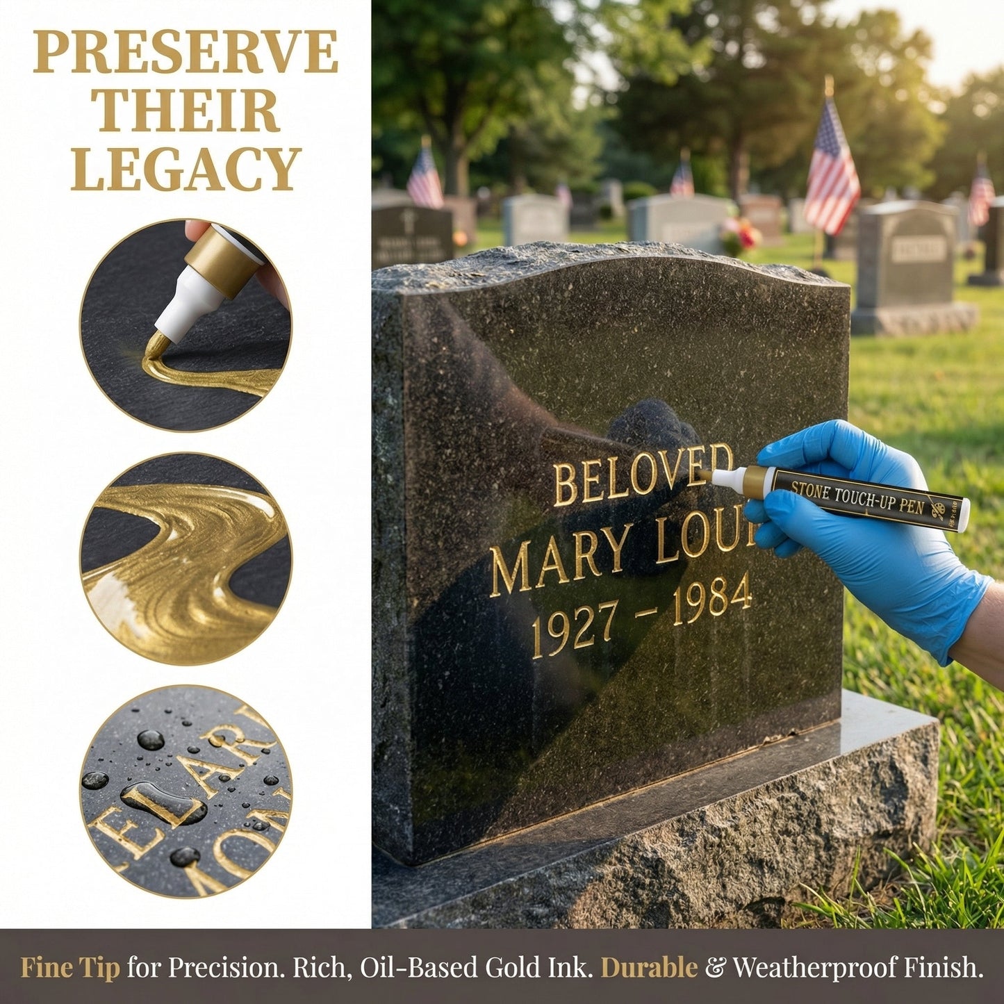 💐Golden Grave Marker Pen, Restore Faded Tombstone Inscriptions（BUY 1 GET 1 FREE！)