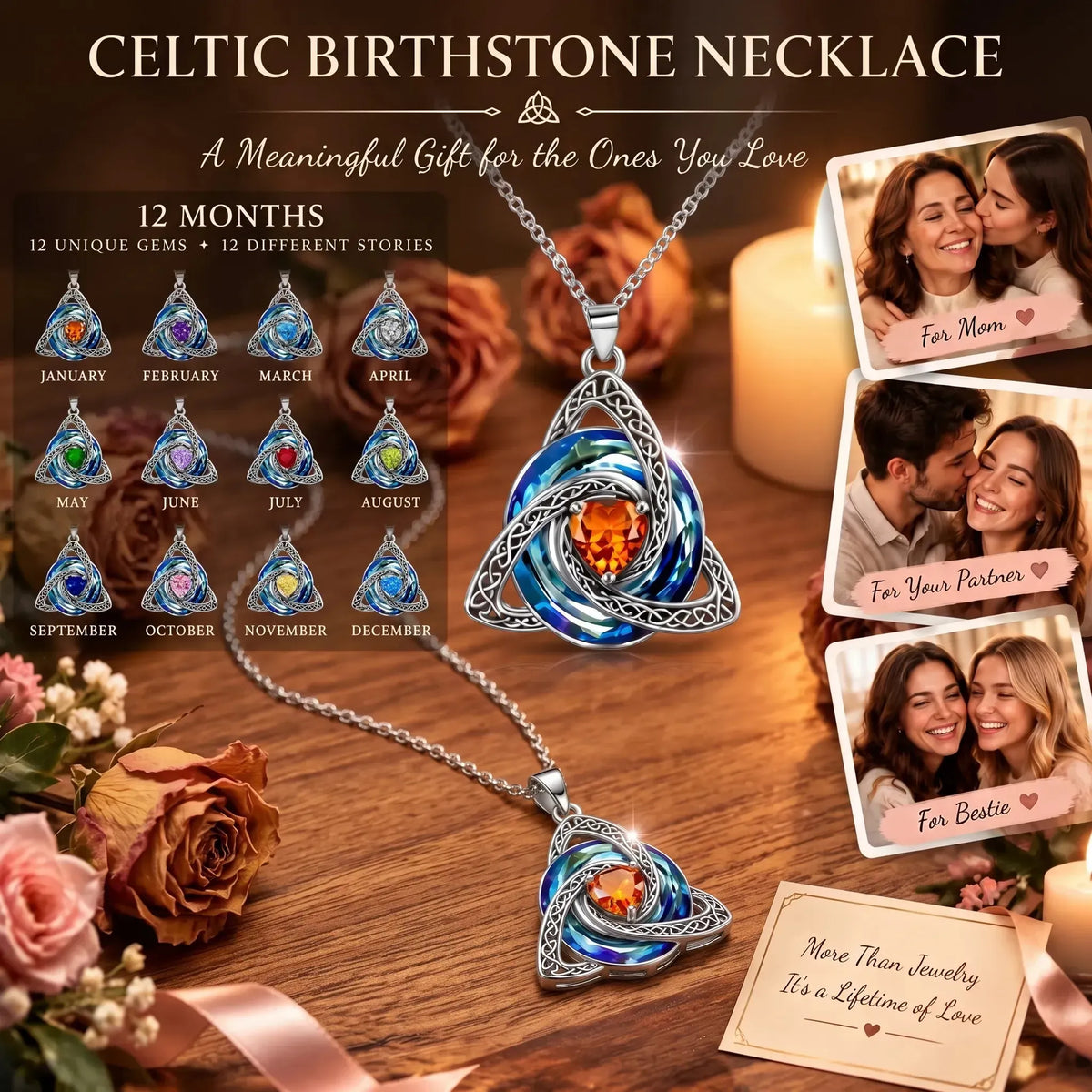 💎 Birthstone Celtic Knot Necklace for Women