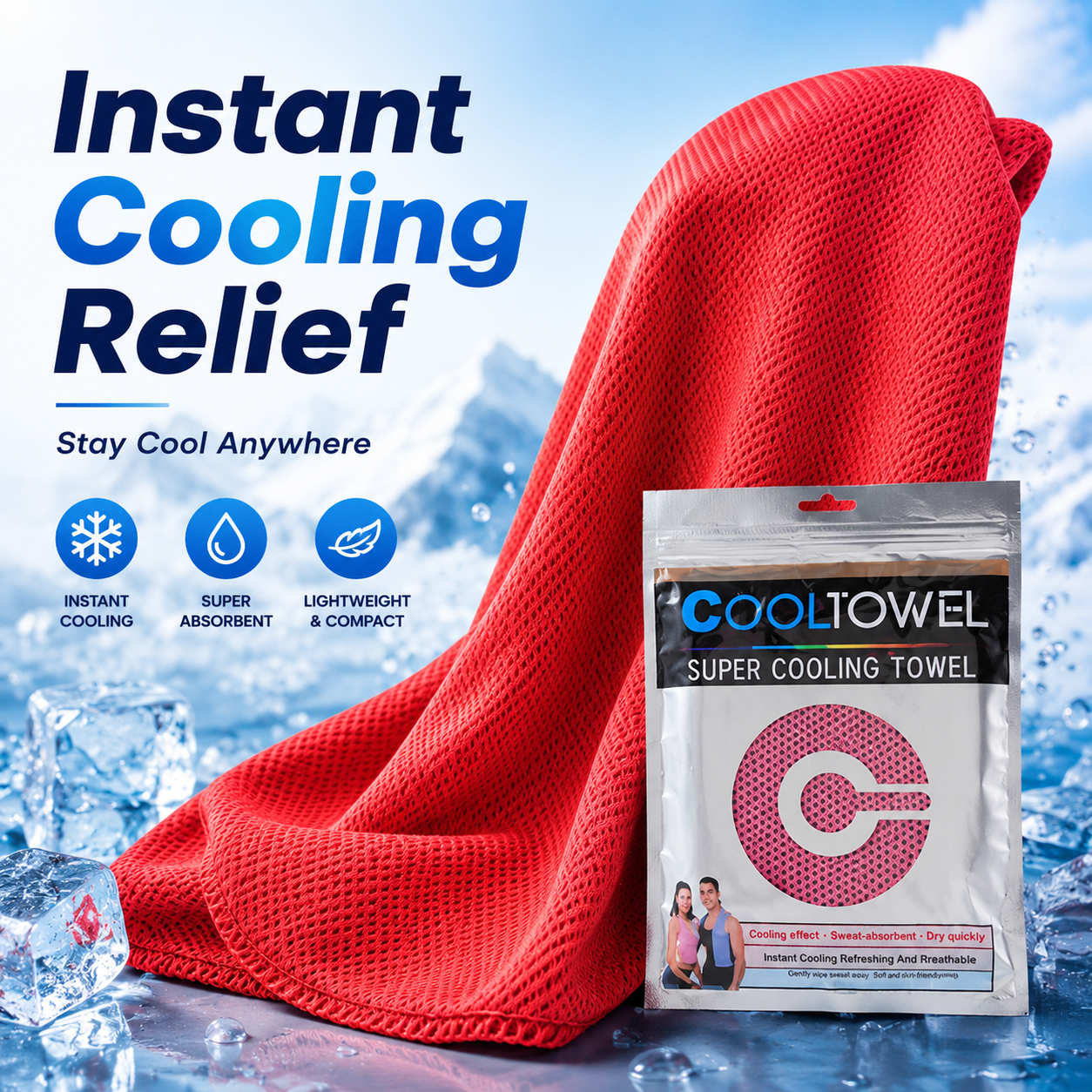 ❄️ Instant Cooling Towel – Lightweight Super Absorbent Towel for Sports, Travel & Outdoor Heat Relief