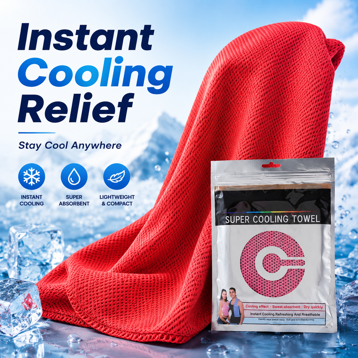 ❄️ Instant Cooling Towel – Lightweight Super Absorbent Towel for Sports, Travel & Outdoor Heat Relief