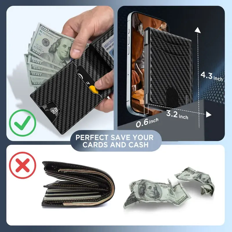 🔥Minimalist Pop-Up Wallet for Men – RFID Blocking Aluminum Card Holder , ID Window & Leather Front Pocket
