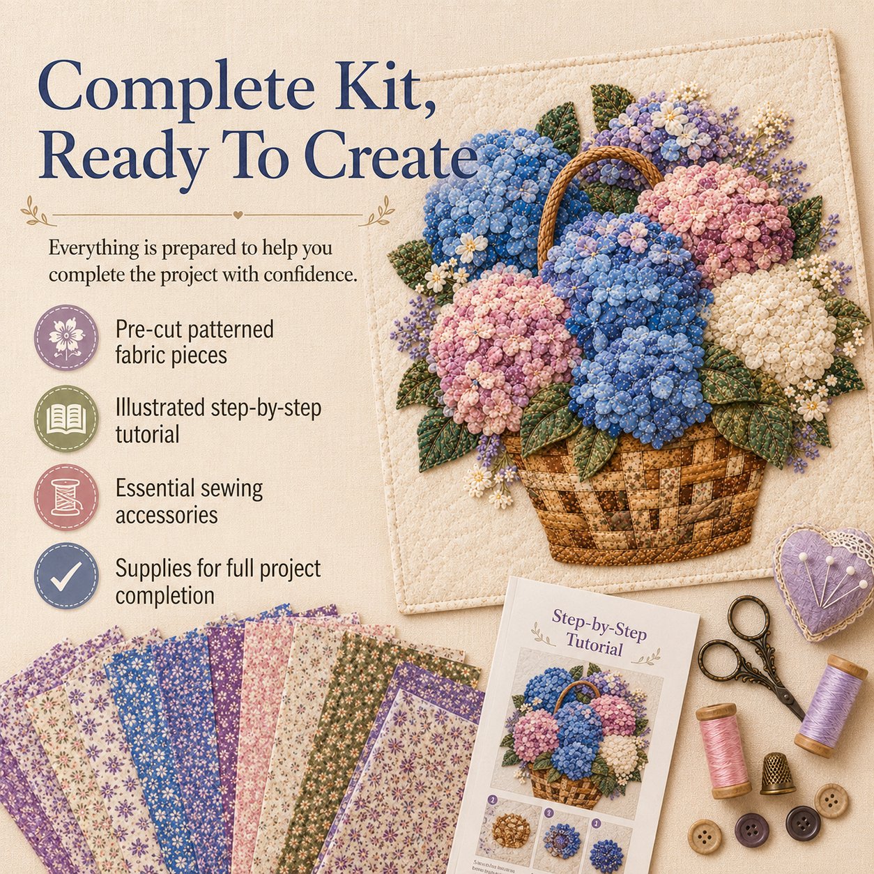 🌸Floral Basket Patchwork DIY Kit | 3D Layered Fabric Flower Art Craft for Home Decor & Gifts