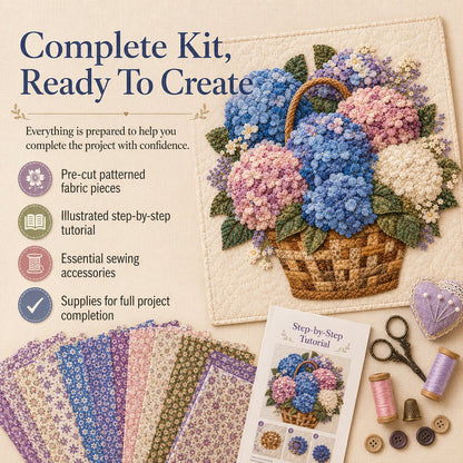🌸Floral Basket Patchwork DIY Kit | 3D Layered Fabric Flower Art Craft for Home Decor & Gifts