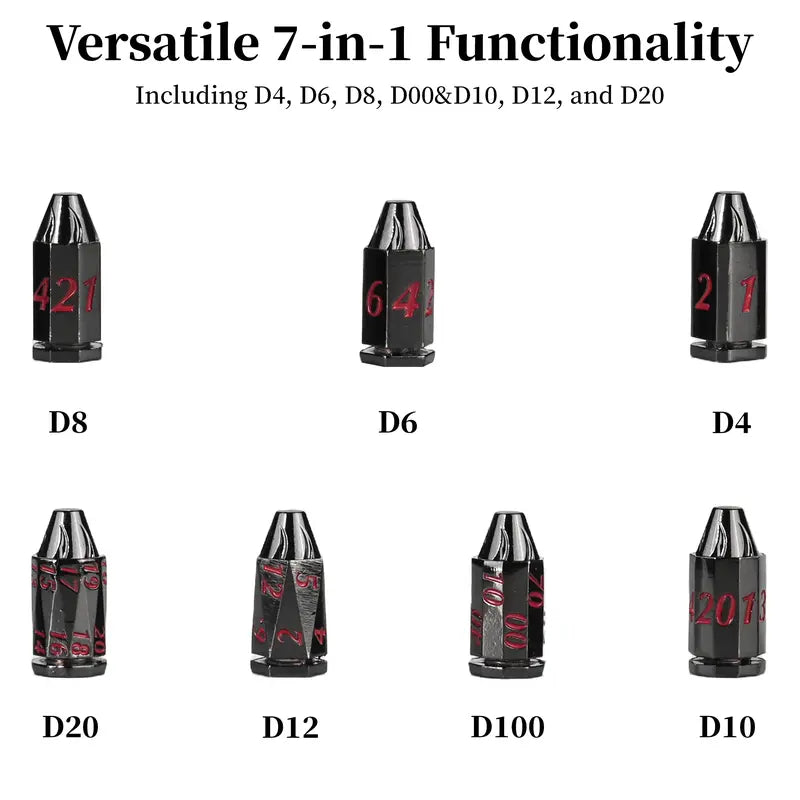 7PCS Metal Revolver Dice Set - Bullet-Design Polyhedral Game Pieces with Industrial Look, Premium Accessory for Tabletop Play RPG Games, Gift for Players