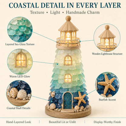 🌊 DIY Lighted Sea Glass Lighthouse Kit – Beginner-Friendly Coastal Craft with LED Lights 💕
