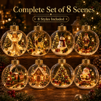 🎄 3D Miniature Christmas Globe Hanging Ornaments – 8 Collectible Scenes ✨