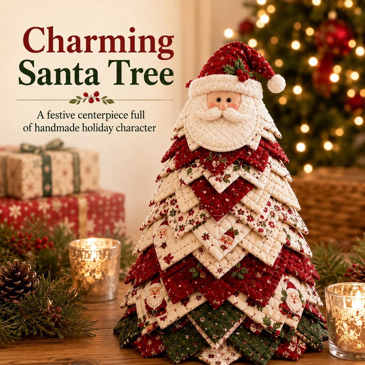 🔥LAST DAY 50% OFF - 🎄DIY Quilted Santa Christmas Tree Kit – Handmade Fabric Holiday Tabletop Tree Decor