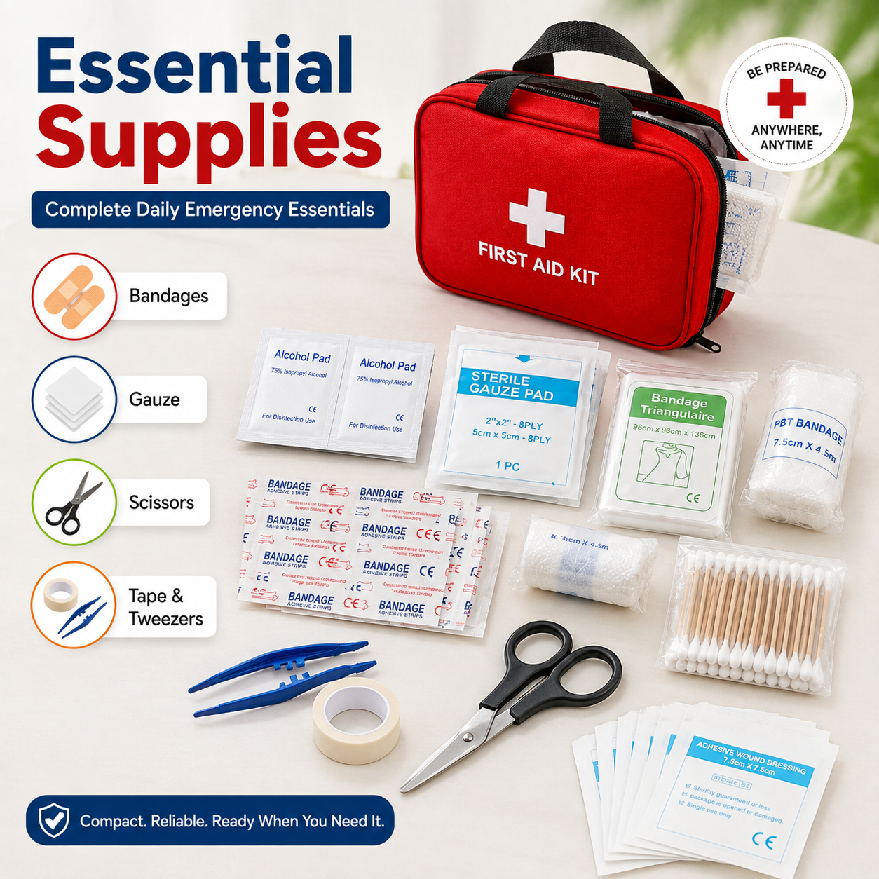 🏕️ 160-Piece First Aid Kit – Compact Emergency Medical Kit for Home, Car & Outdoor Travel